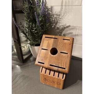 Cutco Brown Oak Wood 13 Slots Sharpener Hole Classic Knife Block Holder
